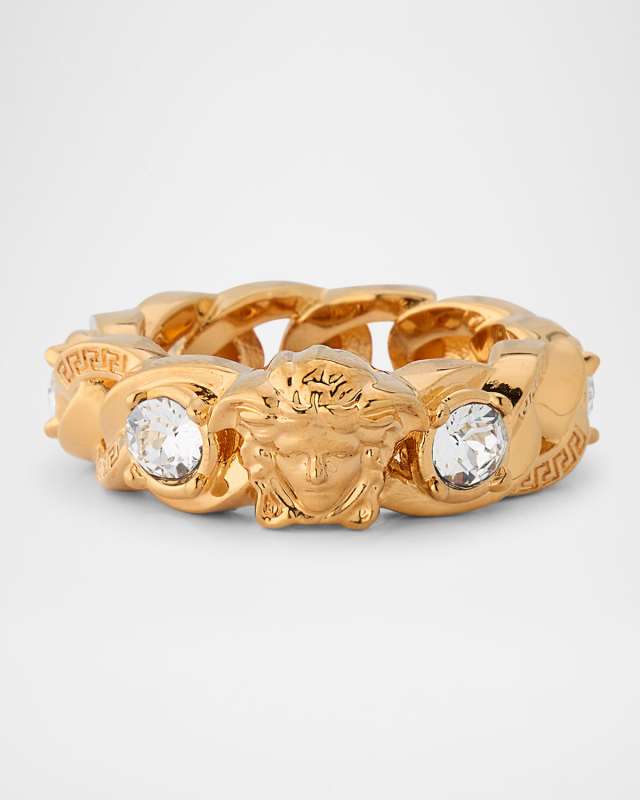 Medusa Greca Strass Chain Ring